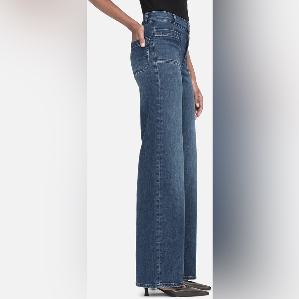 Frame Le Slim Palazzo Bardot Pocket Jeans in Thunderstorm - Picture 2 of 14